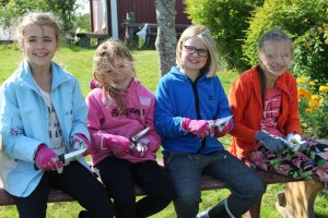 Linn Julie (f.v.), Klara, Eline og Maia lærte seg fort å spikke.